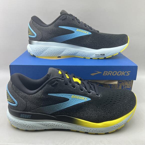 Brooks Ghost 16 Running Shoes Men Size 10 D Black Blue Comfort Cushion Sneaker